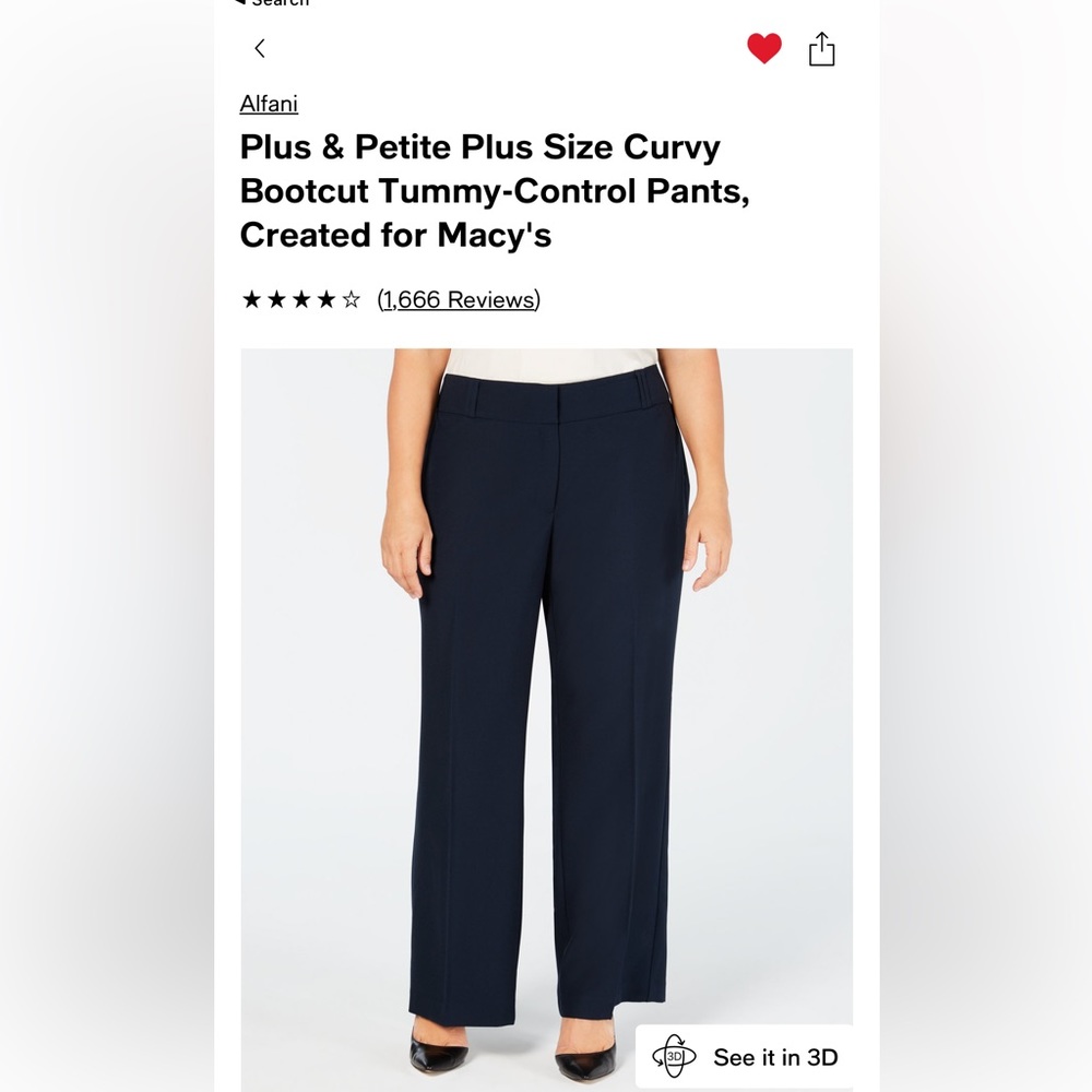 Women’s Alfani bootcut pants in black (3), navy (1) and khaki (1 NWT). $25 each